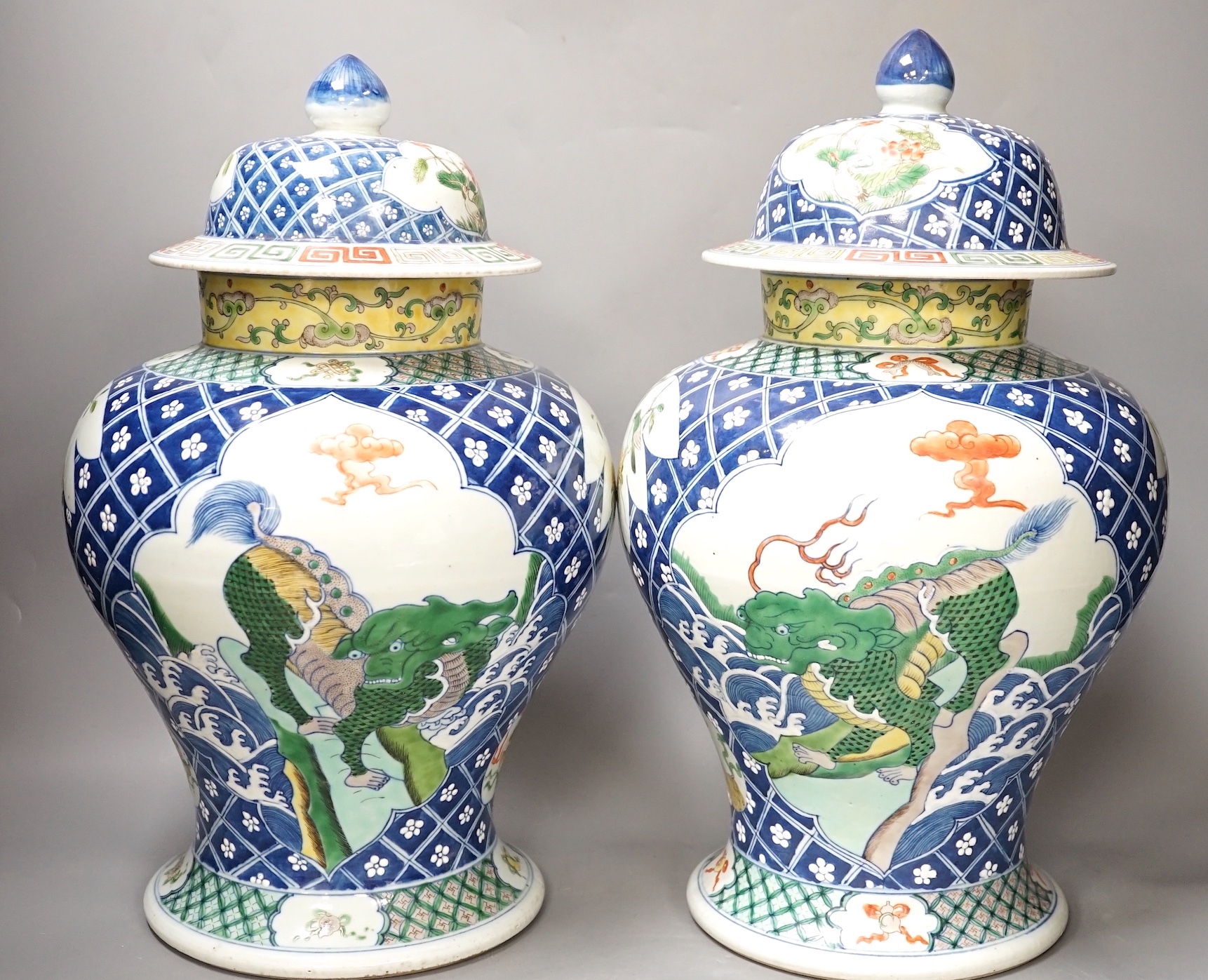 A pair of Chinese baluster jars and covers - 40cm high